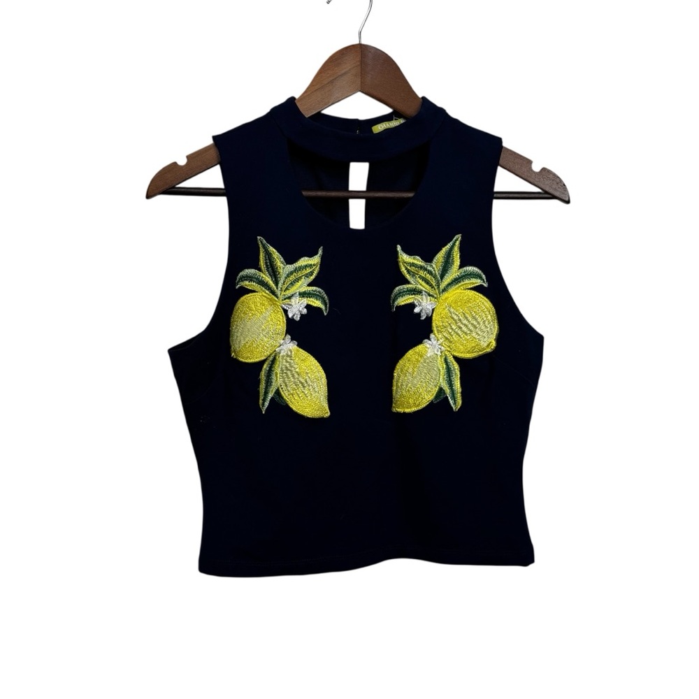 Gianni Bini Navy With Embroidered Lemons Top Large